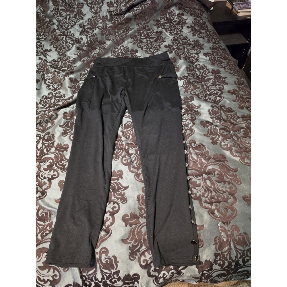 XXL Black Leggings With Chrome Buttons Down The Sides